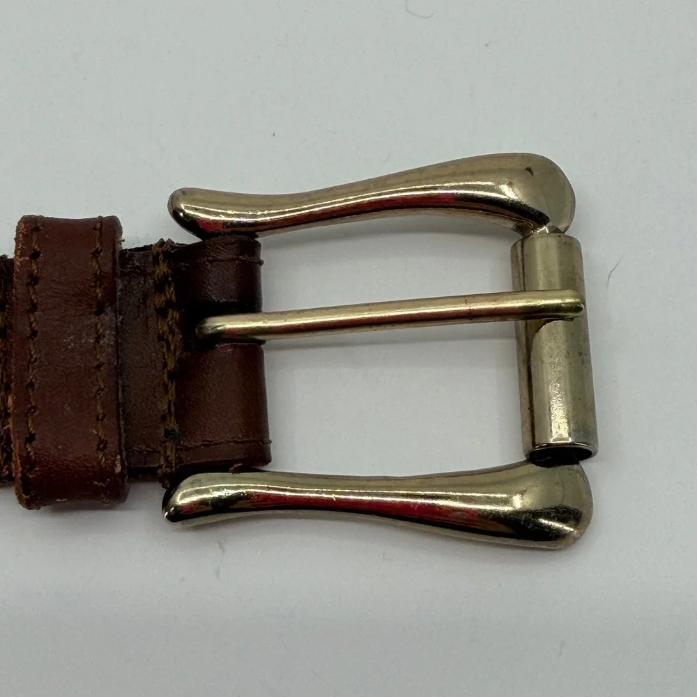 Vintage Leather Belt Womens XS Coin Studded International Currency Brown Boho